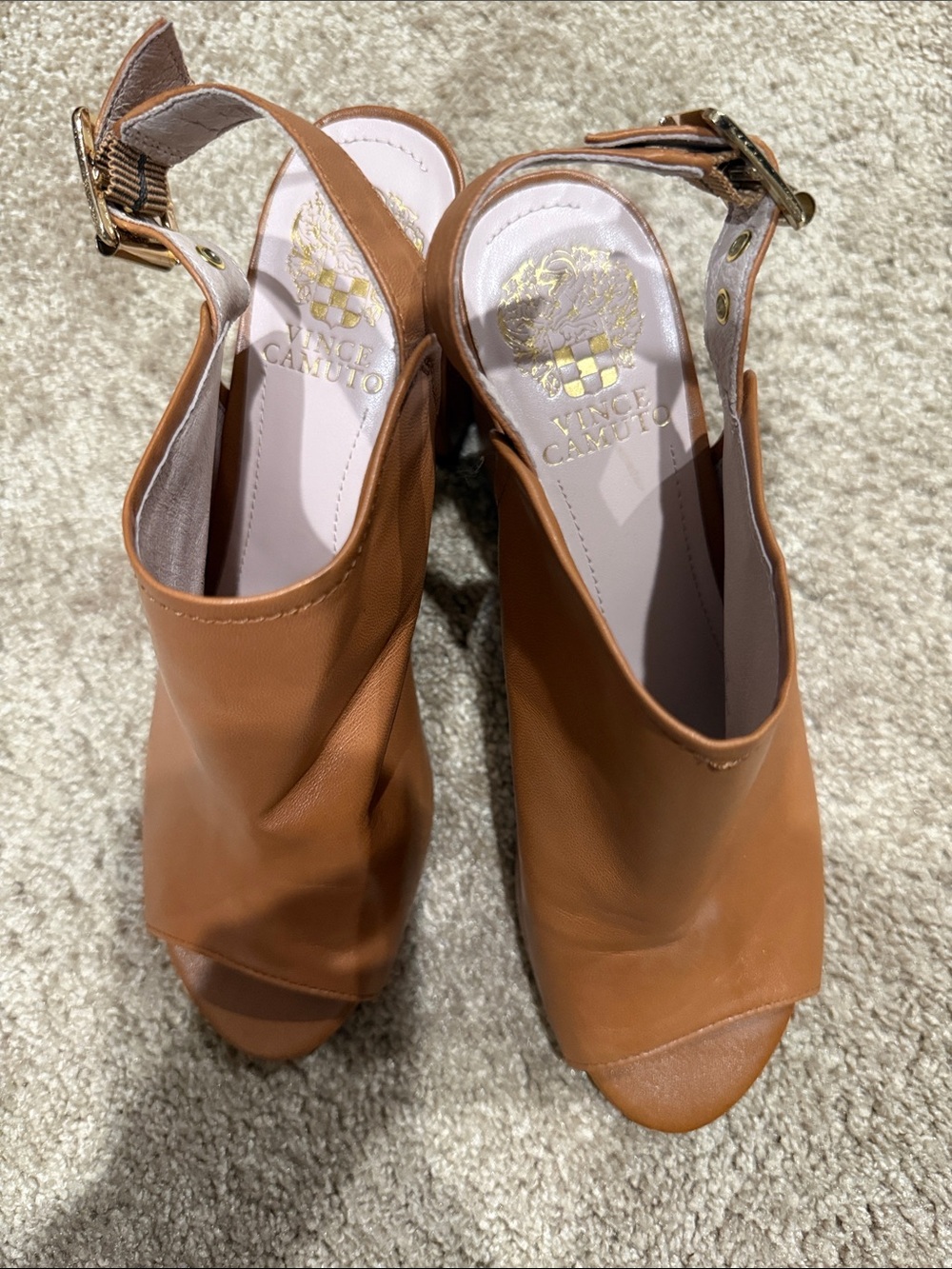 Vince Camuto Cognac Open-Toe Slingback Platform Heels - Picture 2 of 5